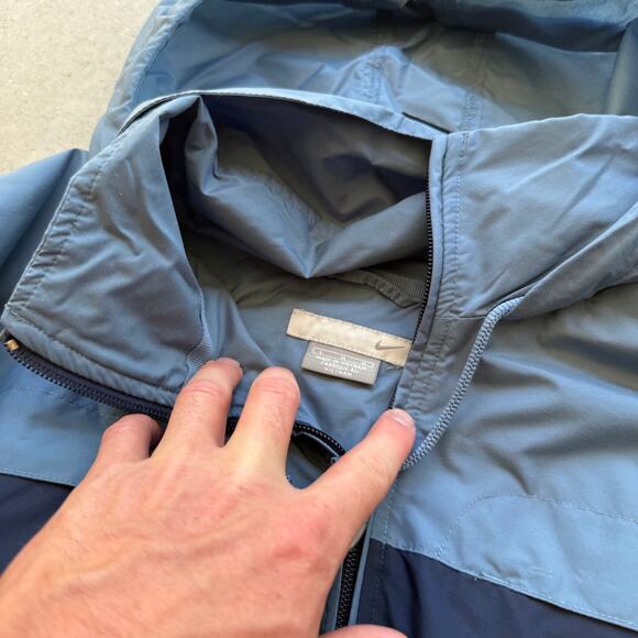 Me's Vintage Nike Two-Tone Blue Hooded Zip Up Windbreaker Parka Jacket Sz Large - Picture 6 of 6